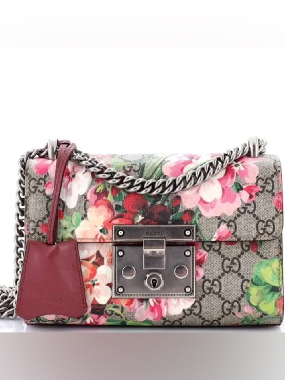 Gucci Pink Floral GG Supreme Blooms Padlock Small Shoulder or Crossbody 2 Keys